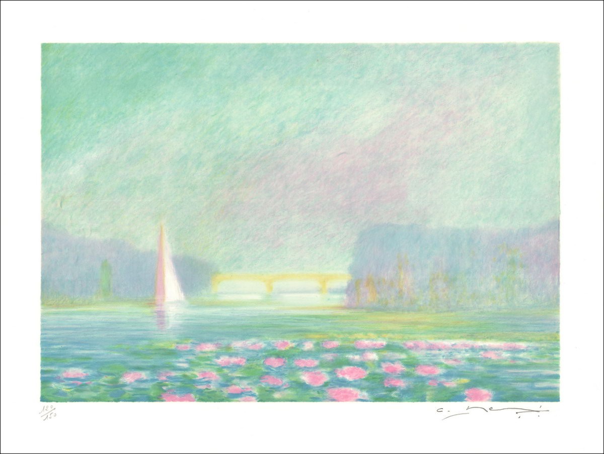 MANOUKIAN Claude - Original-Lithographie "Boot am Morgen" 50x65cm
