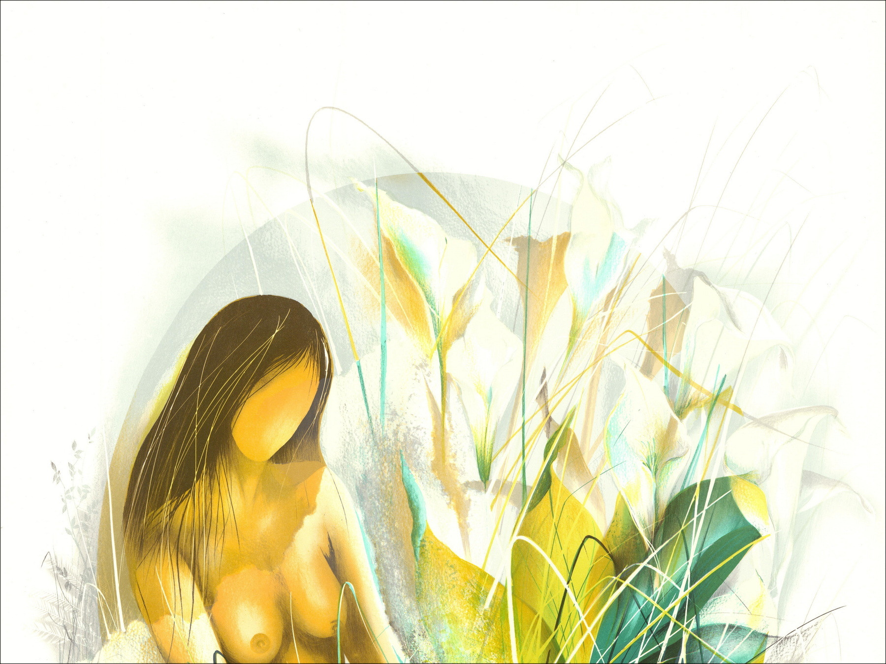 POULET Raymond - Original lithograph "Girl with Arums" 76x56cm