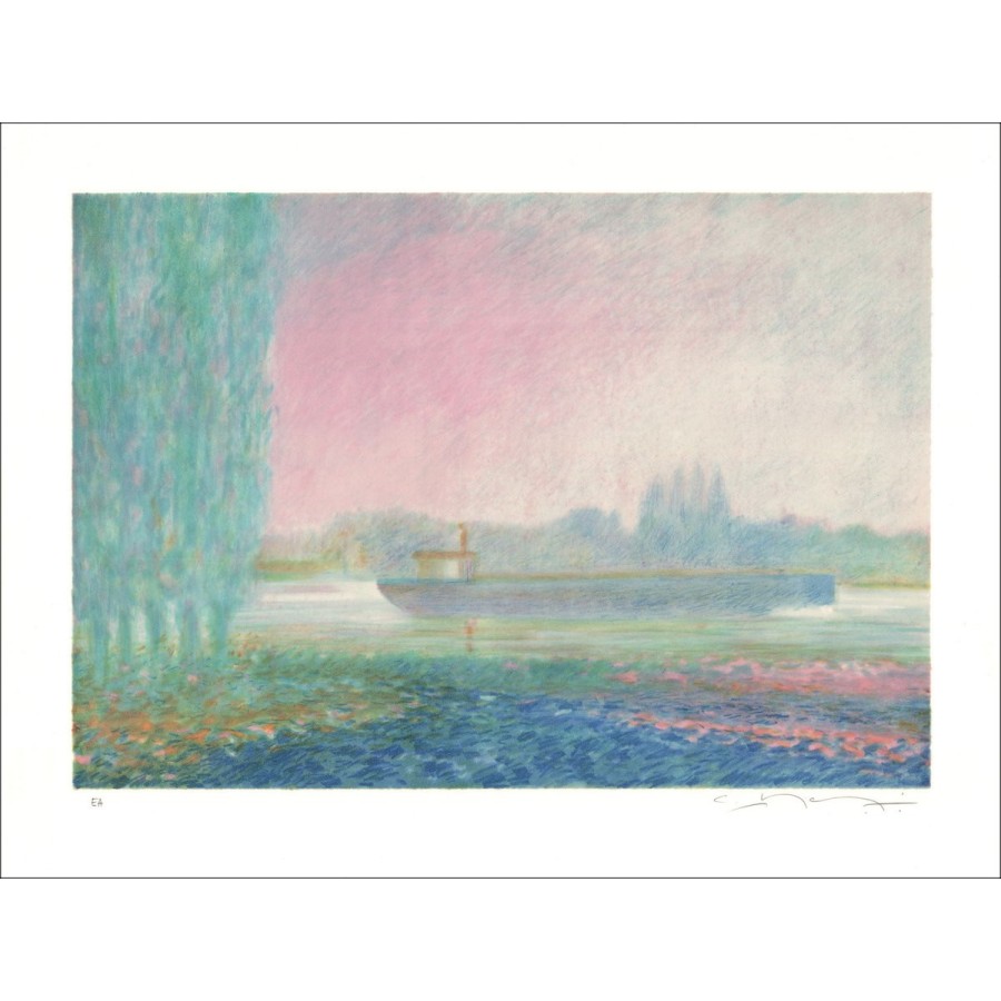 Claude Manoukian – Péniche sur l’Yonne | Lithographie originale