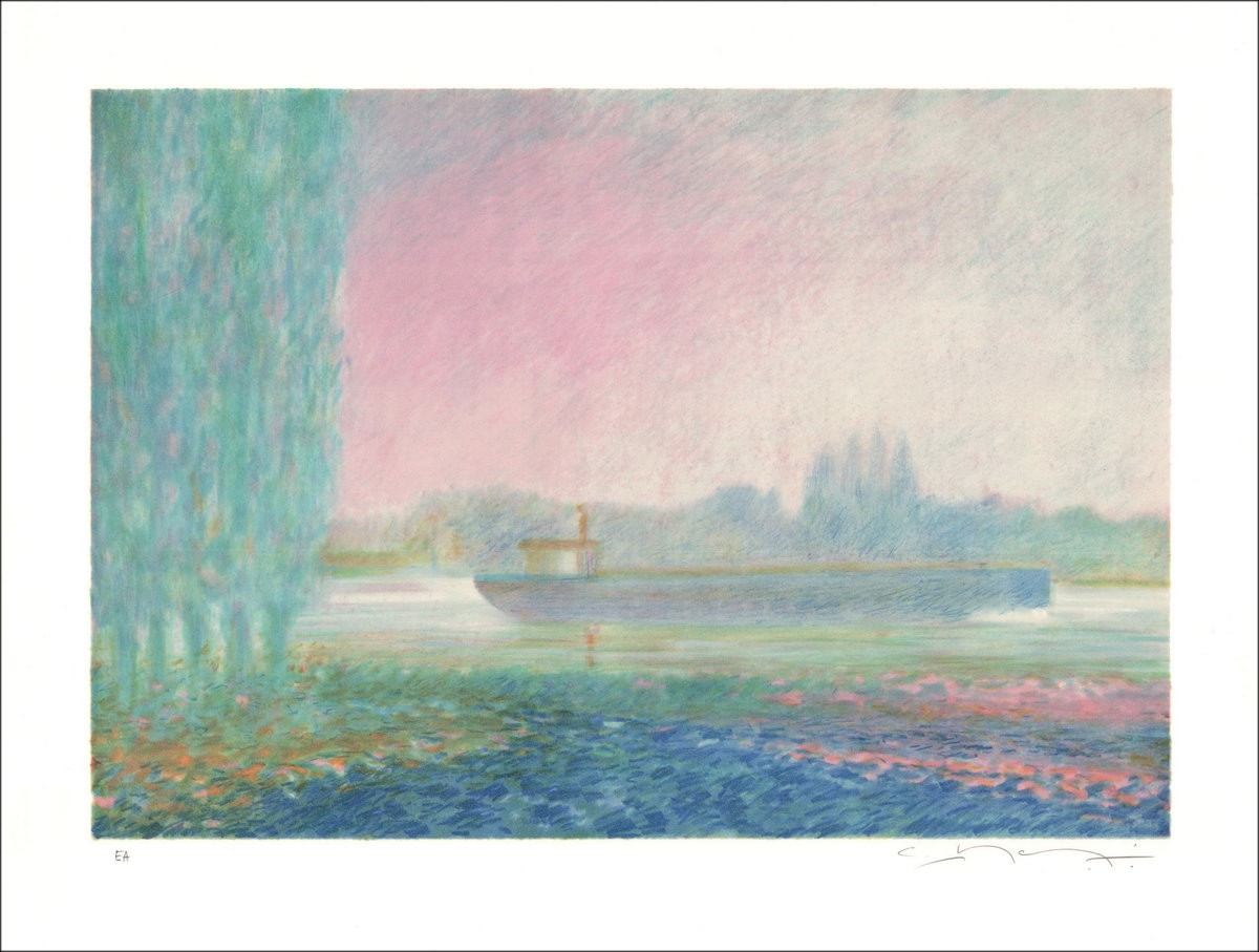 Claude Manoukian - Bootshaus an der Yonne | Original-Lithografie