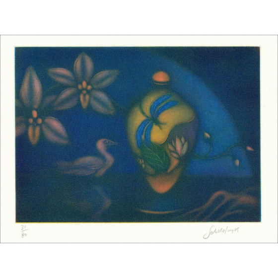 Laurent Schkolnyk, Faune et vase, gravure originale