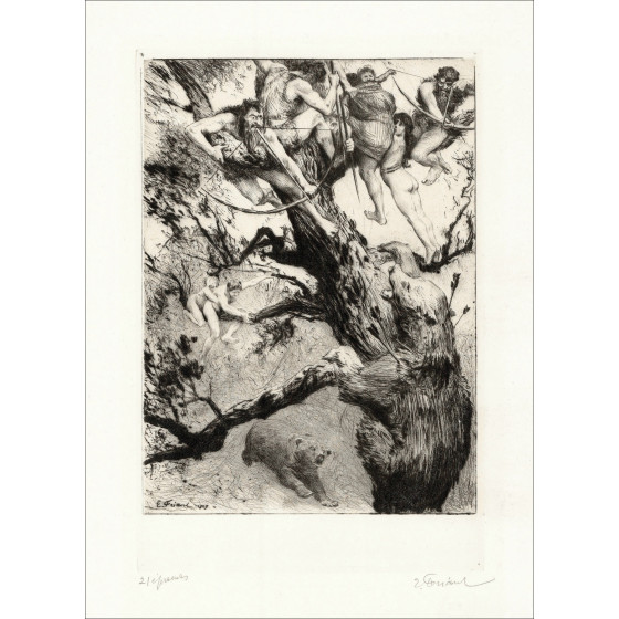 Émile Friant, Les ancêtres 1909, gesigneerde ets