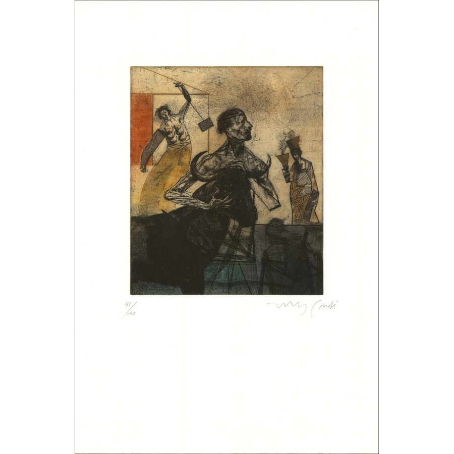 Miguel Condé, La corrida, grabado original firmado