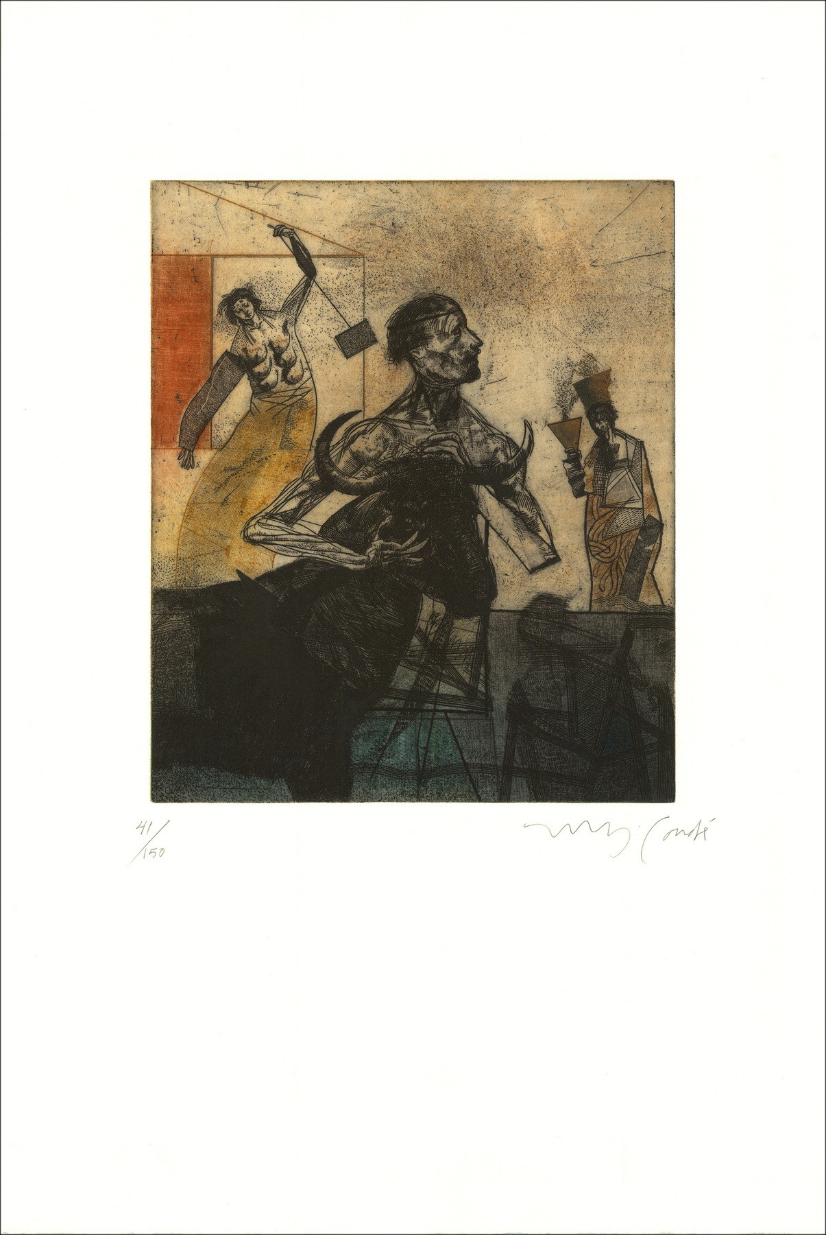 Miguel Condé, The bullfight, original signed engraving