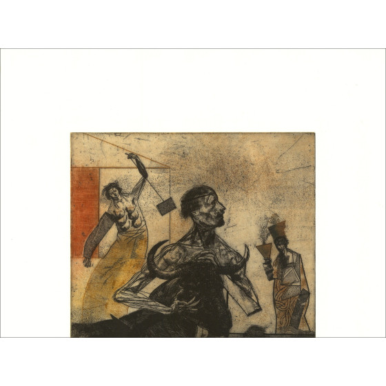Miguel Condé, La corrida, grabado original firmado
