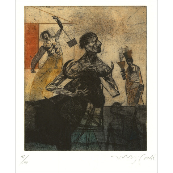 Miguel Condé, De stierengevecht, originele gesigneerde gravure