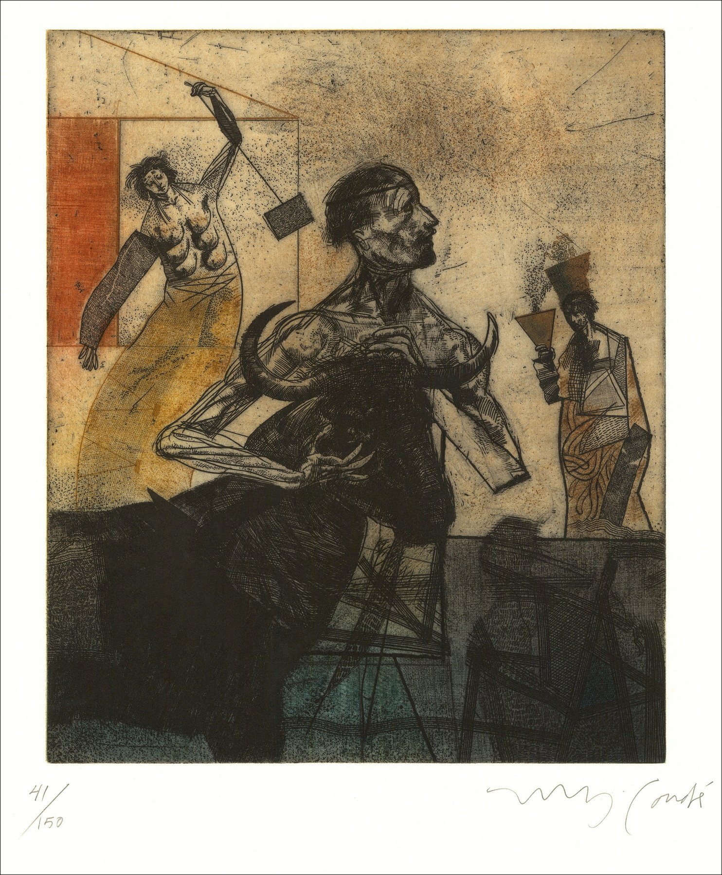 Miguel Condé, La corrida, gravure originale signée