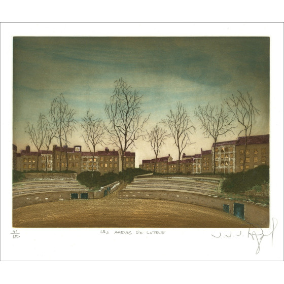 Jacques Rigal, The arenas of Lutèce, original engraving
