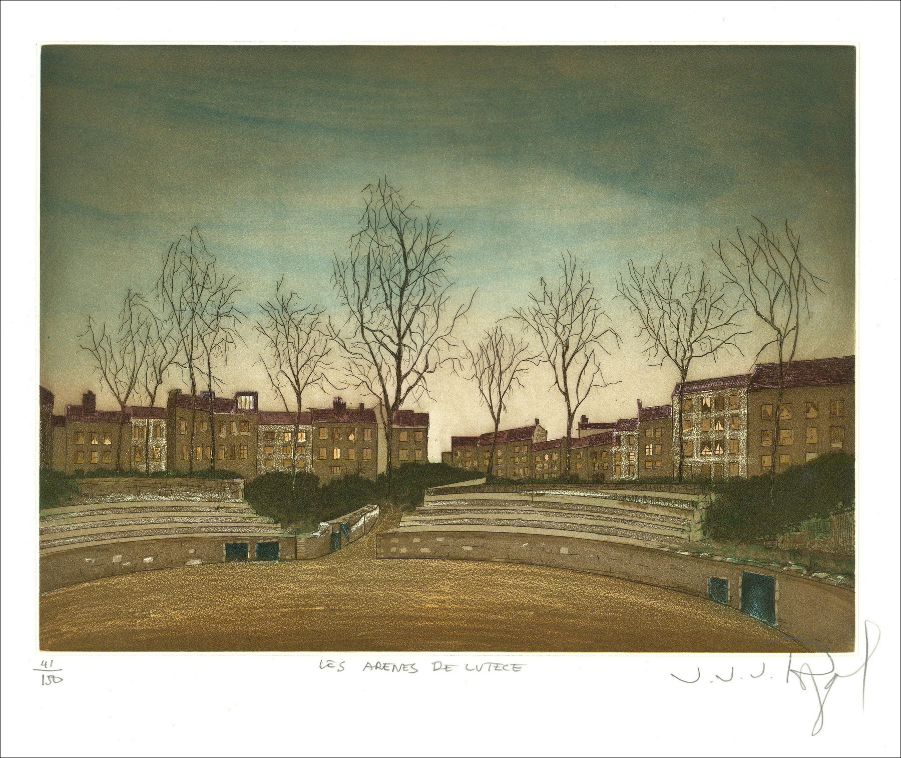 Jacques Rigal, Las arenas de Lutecia, grabado original.