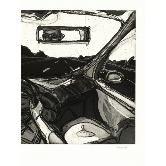 Pierre Collin, In de auto, originele gesigneerde gravure