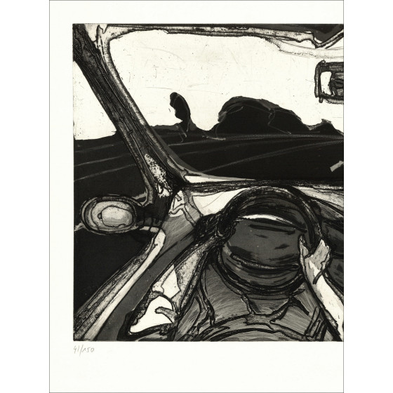 Pierre Collin, En coche, grabado original firmado
