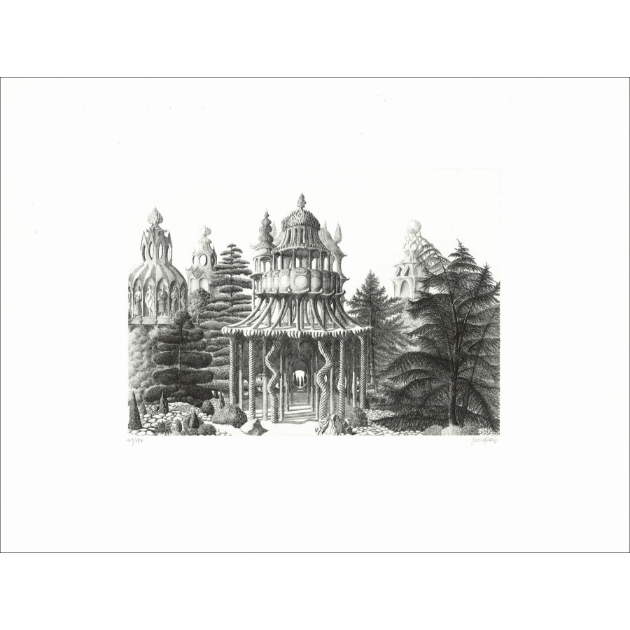Jacques Houplain, Giardino delle illusioni, incisione originale