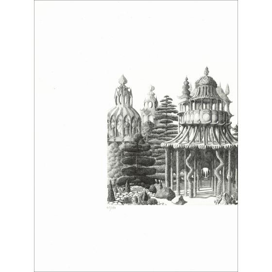Jacques Houplain, Giardino delle illusioni, incisione originale