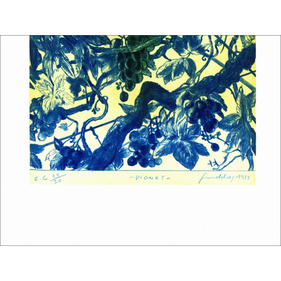 DIAZ Gérard - Originalgravur "Weinberge" 66x50cm - 1999