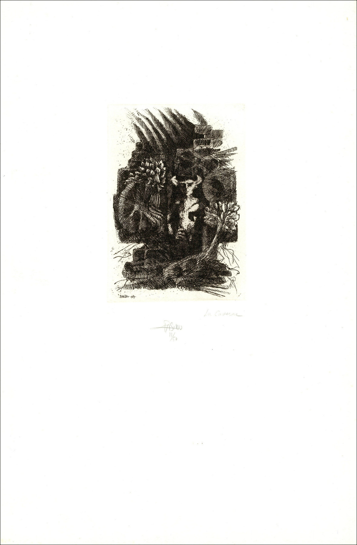 PASINO Charles Dominique - Originalgravur "Die Höhle" 49x32cm