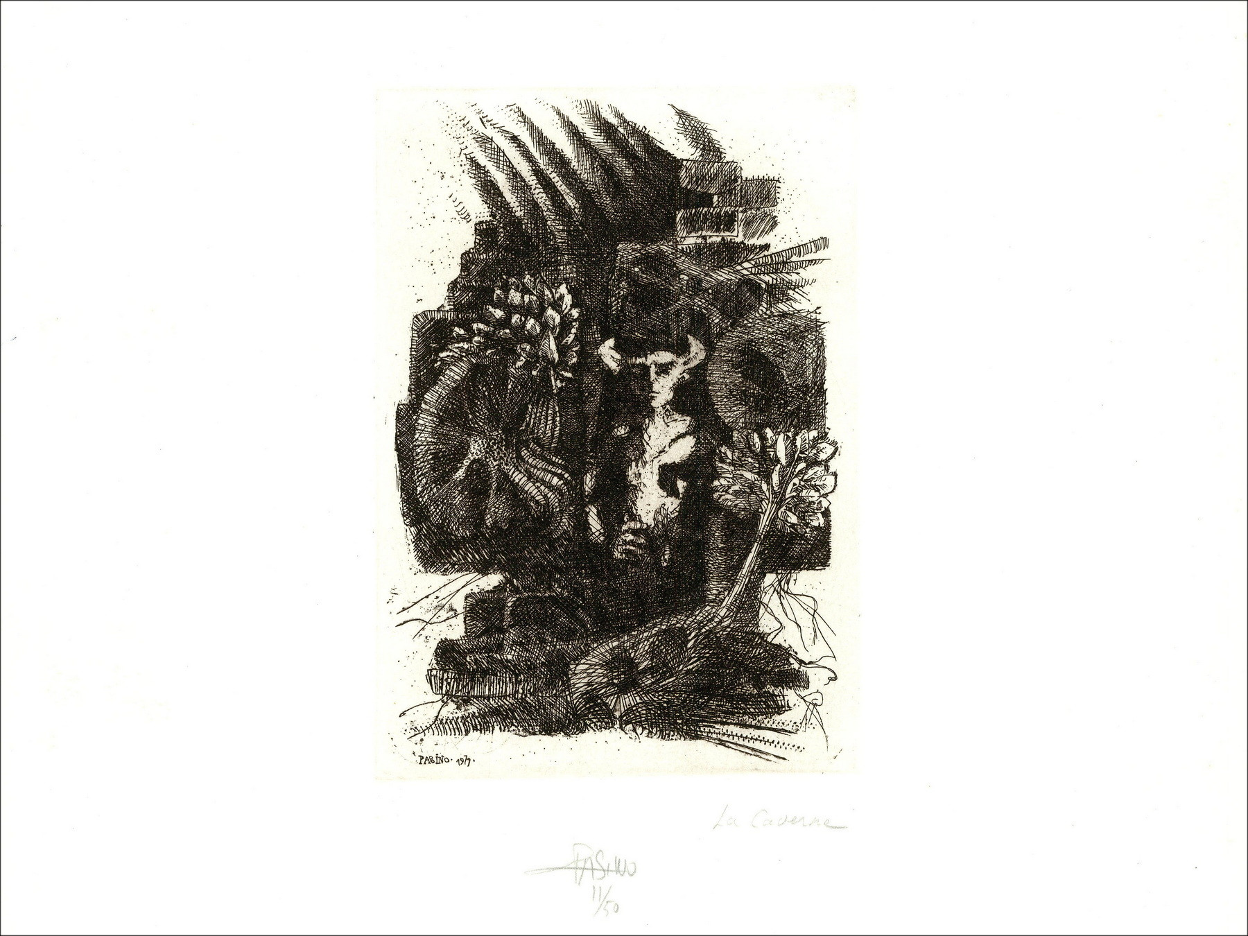 PASINO Charles Dominique - Gravure originale "La caverne" 49x32cm