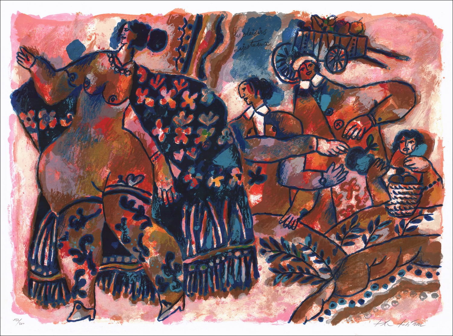 Théo TOBIASSE - Litografia originale firmata, I piaceri maestosi - 56x76 cm