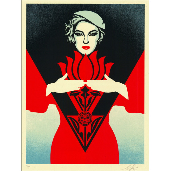 Shepard Fairey, Noir Flower Woman Red 2022, sérigraphie