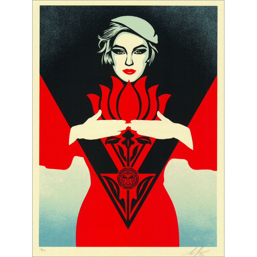 SHEPARD FAIREY (OBEY) - Sérigraphie "OBEY NOIR FLOWER WOMAN (RED)" 61x46cm - 2022