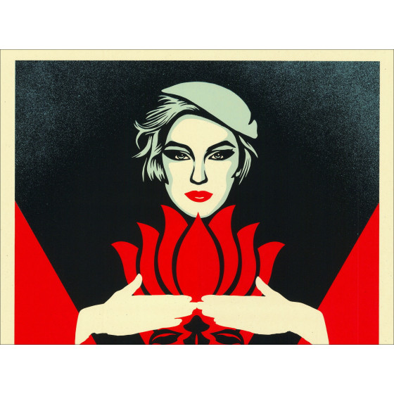 SHEPARD FAIREY (OBEY) - Sérigraphie "OBEY NOIR FLOWER WOMAN (RED)" 61x46cm - 2022