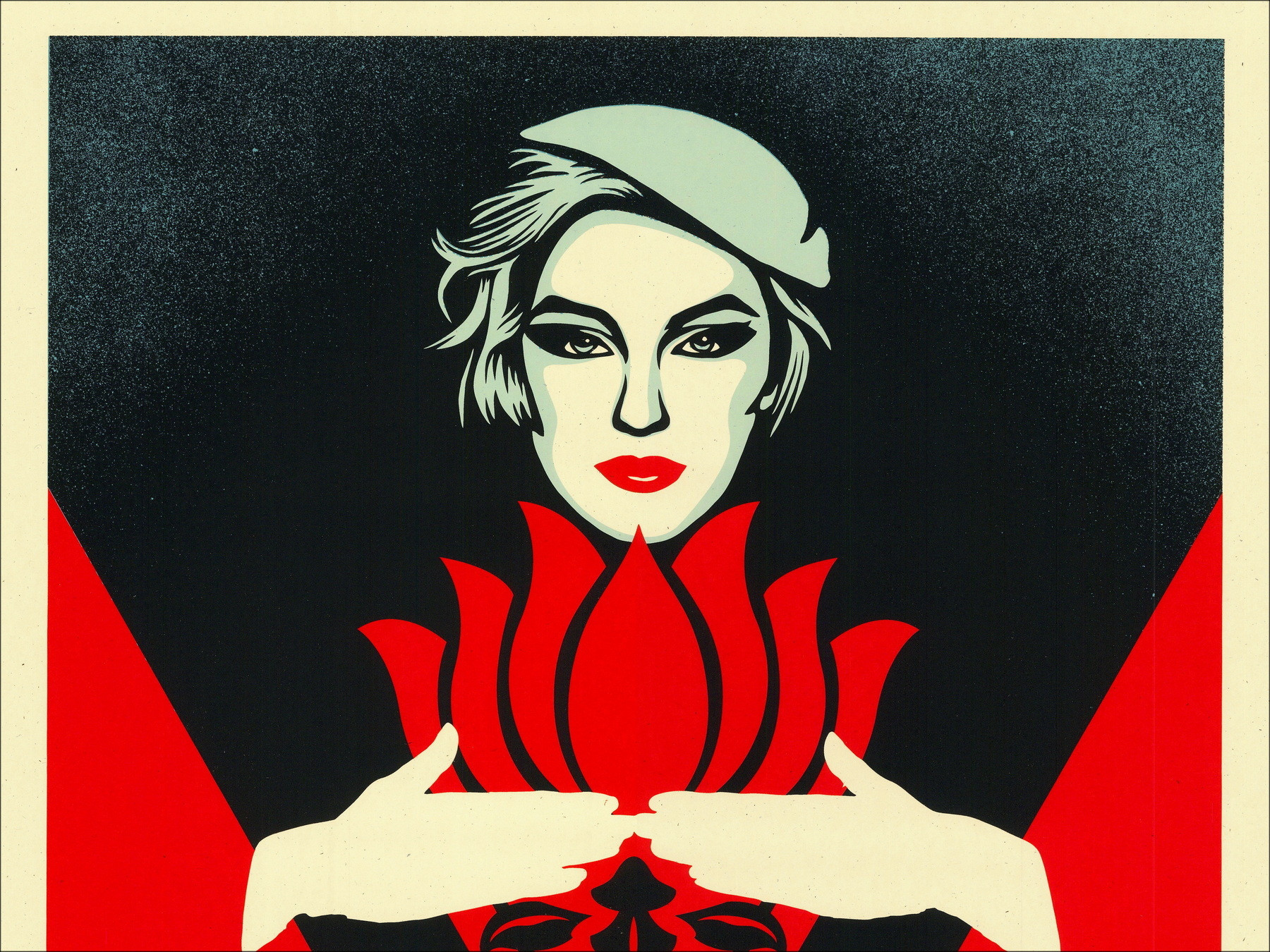 SHEPARD FAIREY (OBEY) - Sérigraphie "OBEY NOIR FLOWER WOMAN (RED)" 61x46cm - 2022