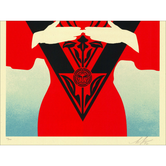 SHEPARD FAIREY (OBEY) - Sérigraphie "OBEY NOIR FLOWER WOMAN (RED)" 61x46cm - 2022