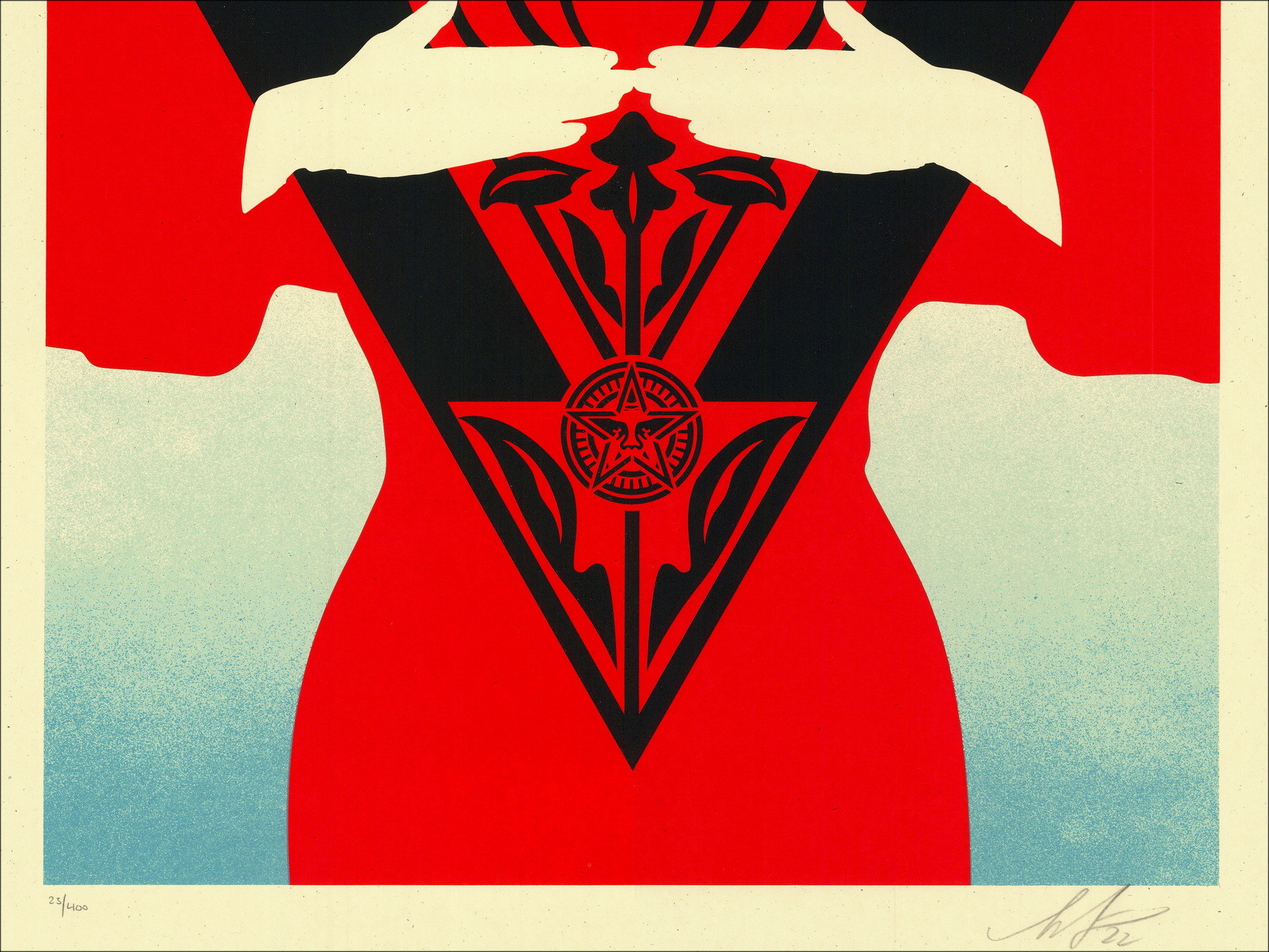 SHEPARD FAIREY (OBEY) - Sérigraphie "OBEY NOIR FLOWER WOMAN (RED)" 61x46cm - 2022
