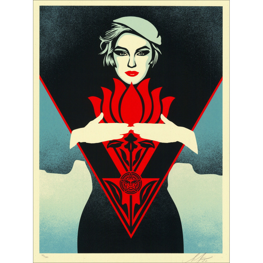 Shepard Fairey, Noir Flower Woman Blue 2022, sérigraphie