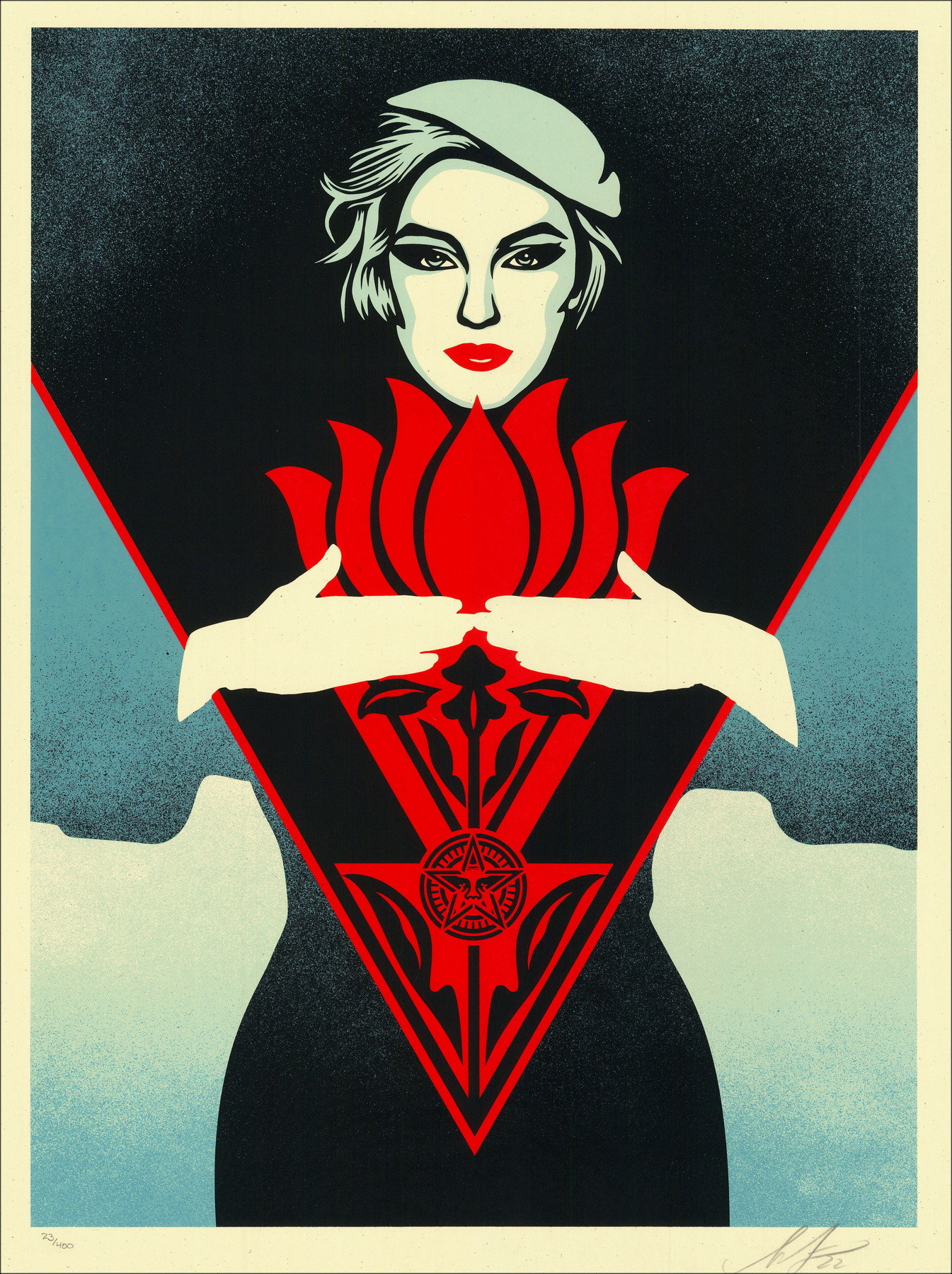 Shepard Fairey, Noir Flower Woman Blue 2022, zeefdruk