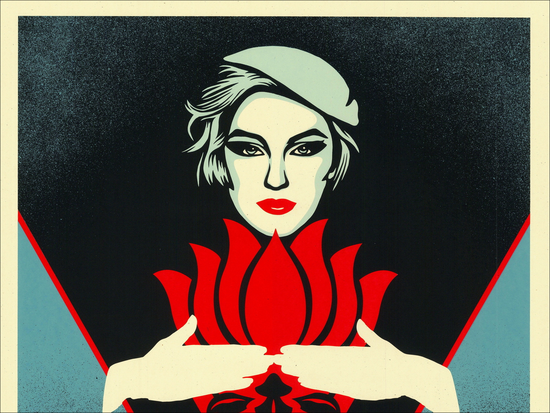 Shepard Fairey, Noir Flower Woman Blue 2022, sérigraphie
