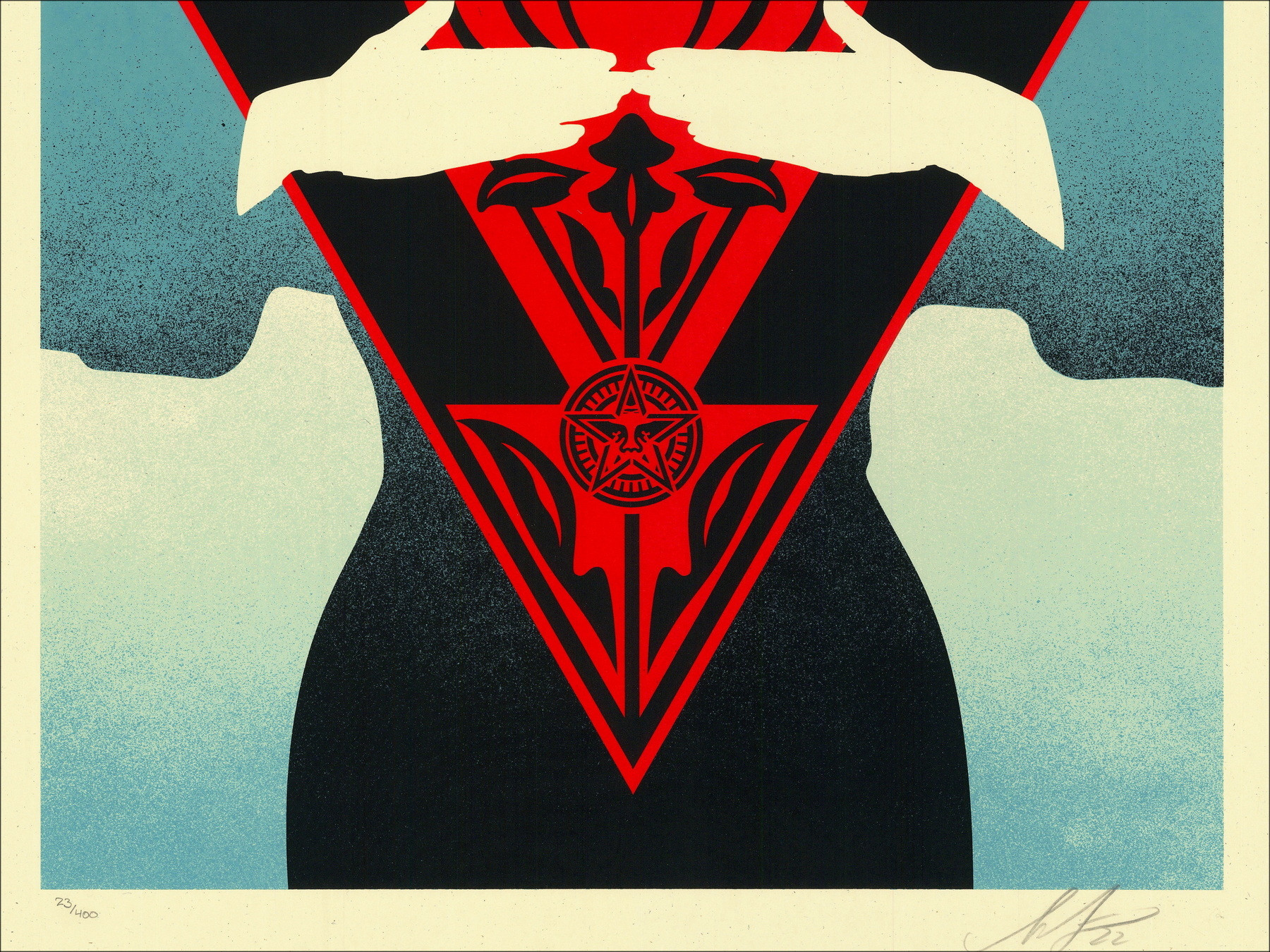 Shepard Fairey, Noir Flower Woman Blue 2022, zeefdruk