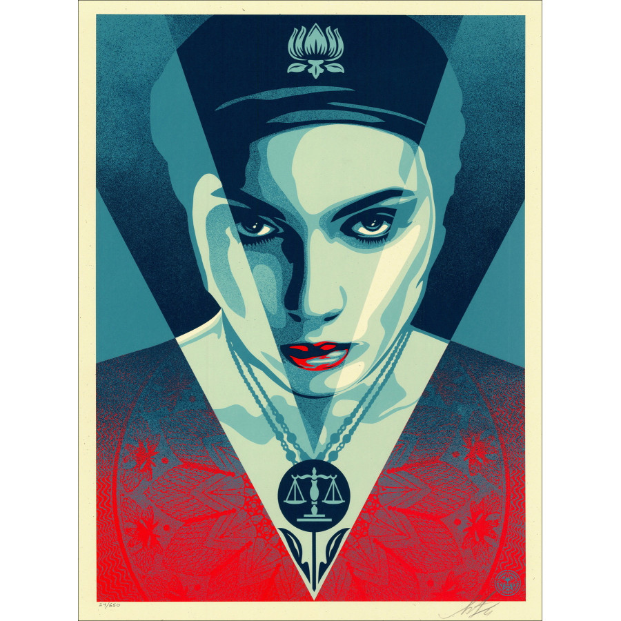 Shepard Fairey (Obey) - JUSTICE WOMAN BLUE 2021 | Zeefdruk