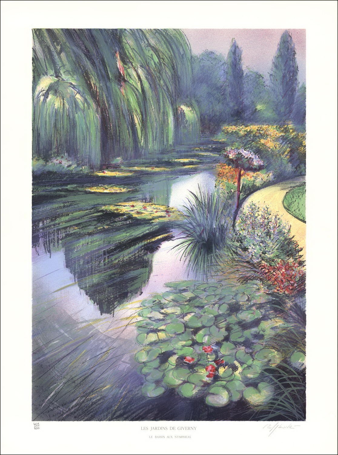 Rolf Rafflewski - Litografía originales "Jardines de Giverny, la cuenca con ninfées" 76x56cm