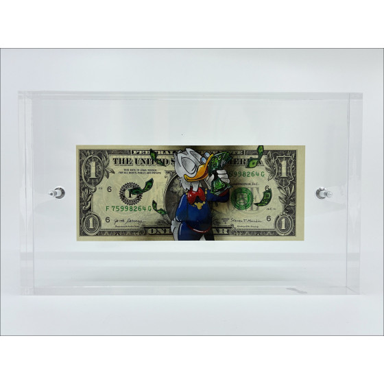 Pazblandina, Scrooge McDuck, originele tekening op een Amerikaanse dollar.