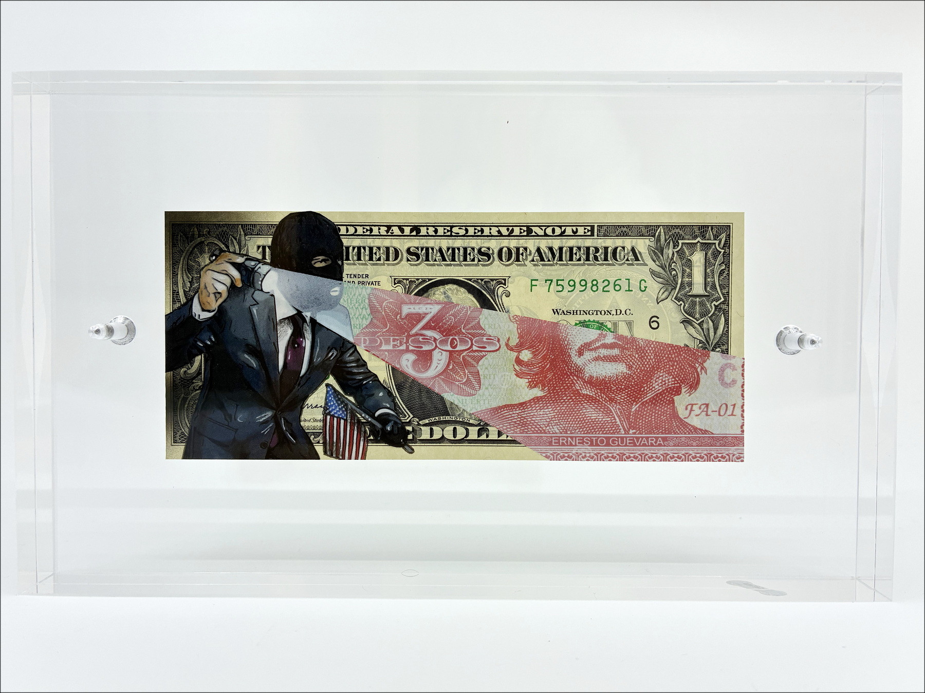 Pazblandina, dief, originele tekening op Amerikaanse dollar
