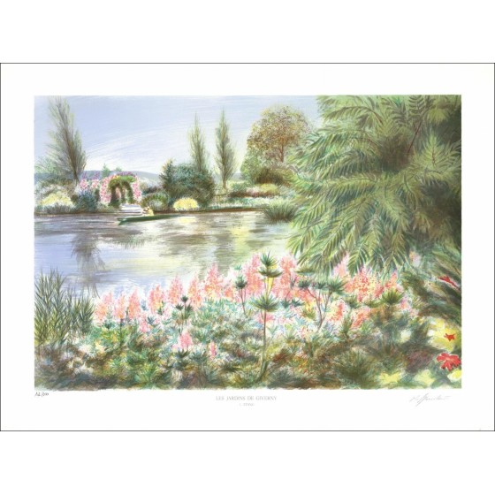 Rolf Rafflewski - Litografía original "Jardines de Giverny, The Pond" 56x76cm