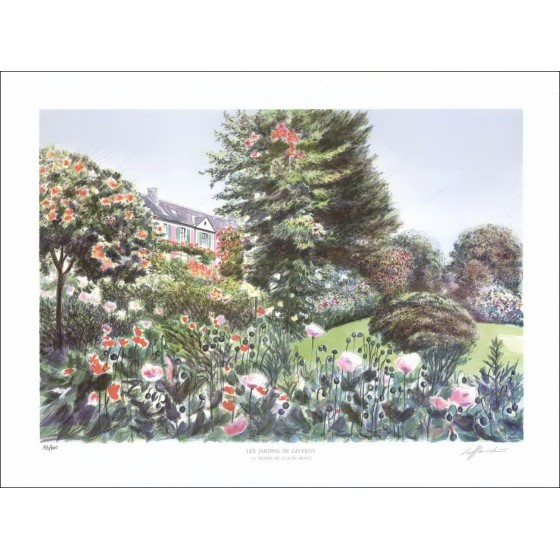 Rolf Rafflewski - Litografía original "Jardines de Giverny, Claude Monet House" 56x76cm