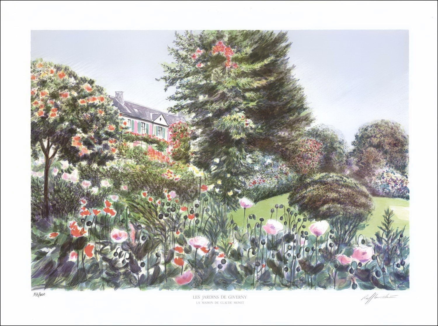 Rolf RAFFLEWSKI - Lithographie Originale "Les Jardins de Giverny, La maison de Claude Monet" 56x76cm