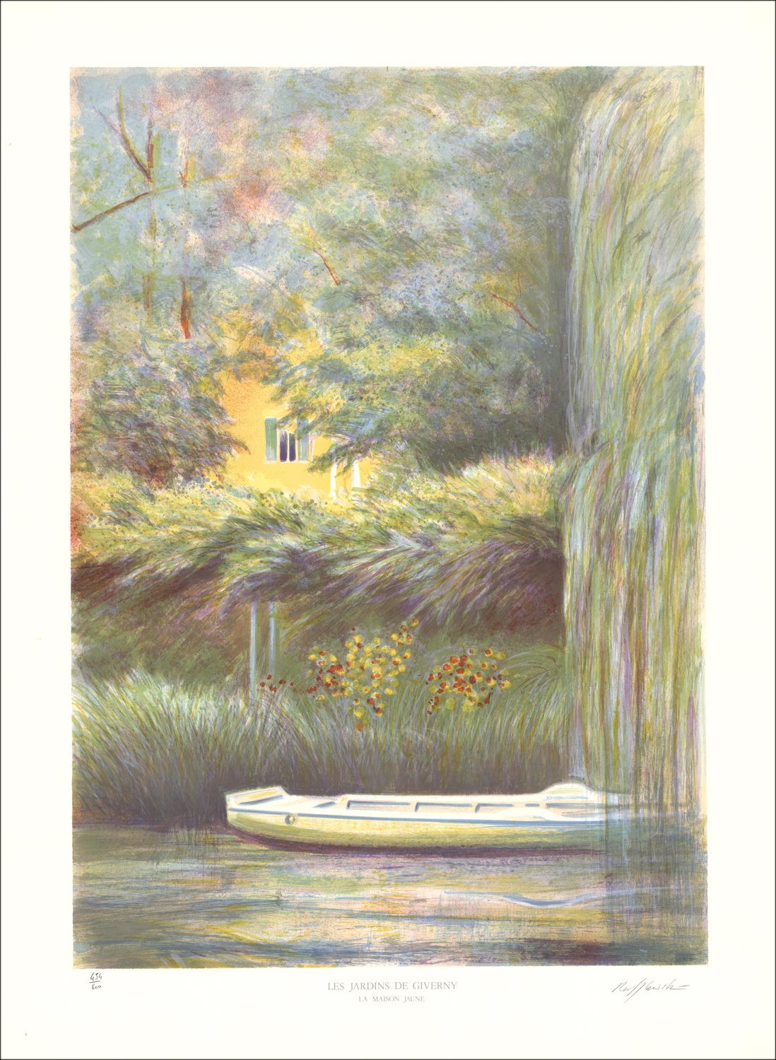 Rolf Rafflewski - Litografía original "Jardines de Giverny, Casa Amarilla" 76x56cm