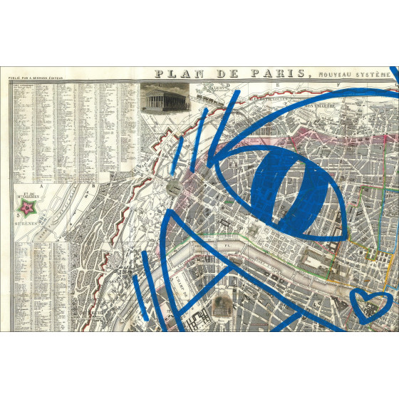 M.Chat, Chat de Paris 1858, dessin original sur carte ancienne