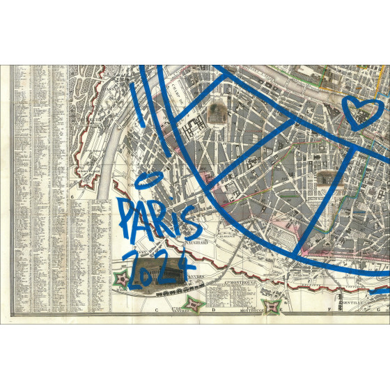 Herr Katze, Paris Cat 1858, Originalzeichnung auf altem Kartenmaterial