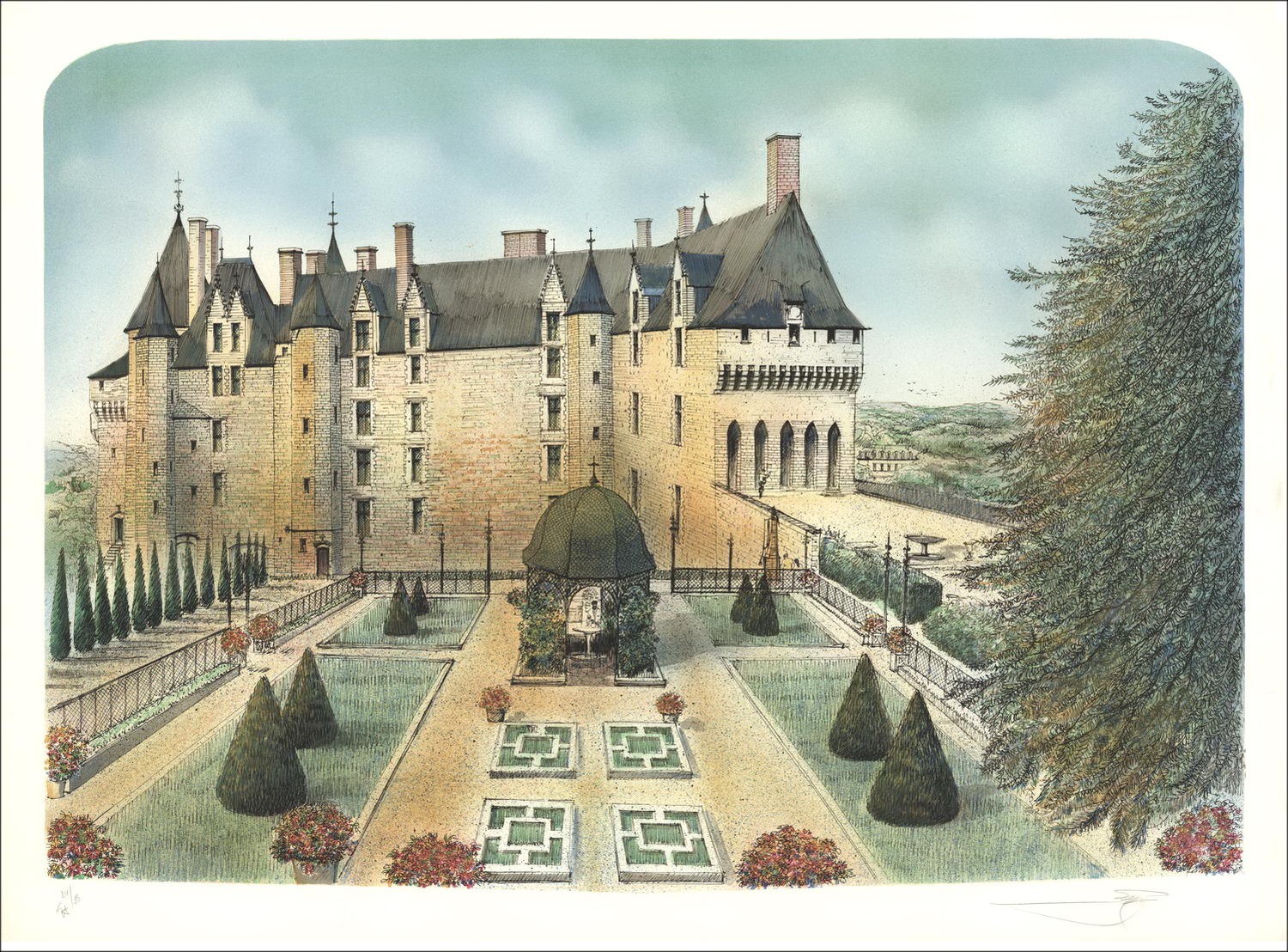 Rolf Rafflewski - Original-Lithographie "Chateau de la Loire 02" 56x76cm