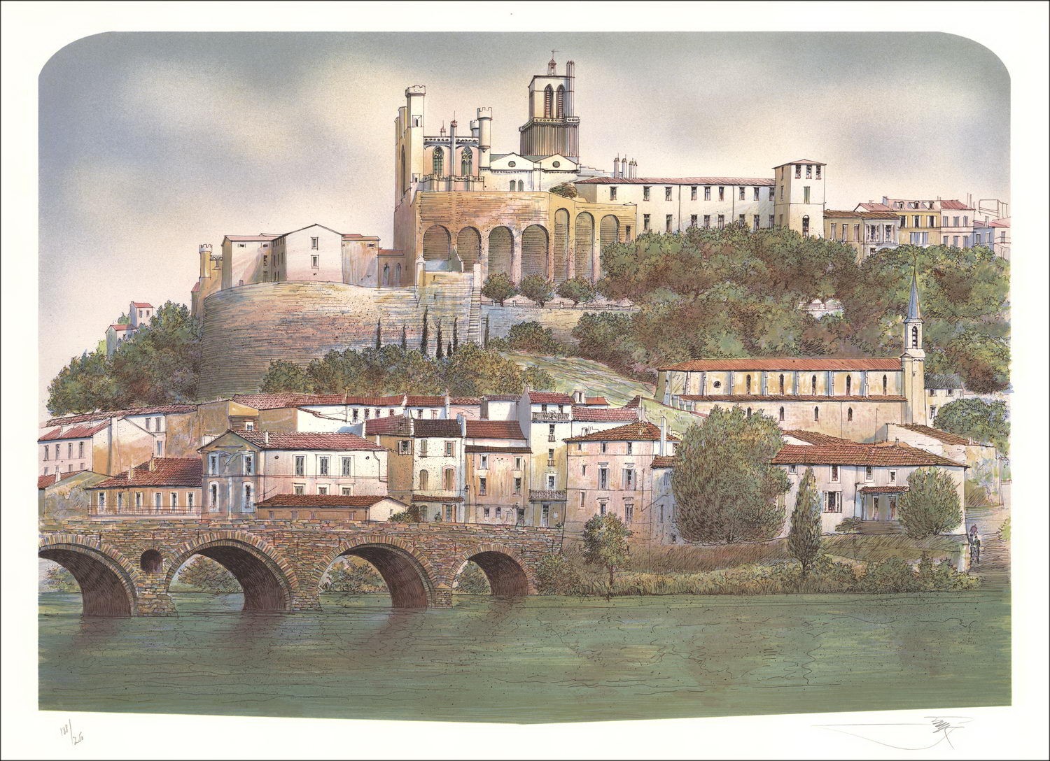 Rolf Rafflewski - Litografía original "Chateau de la Loire 03" 56x76cm