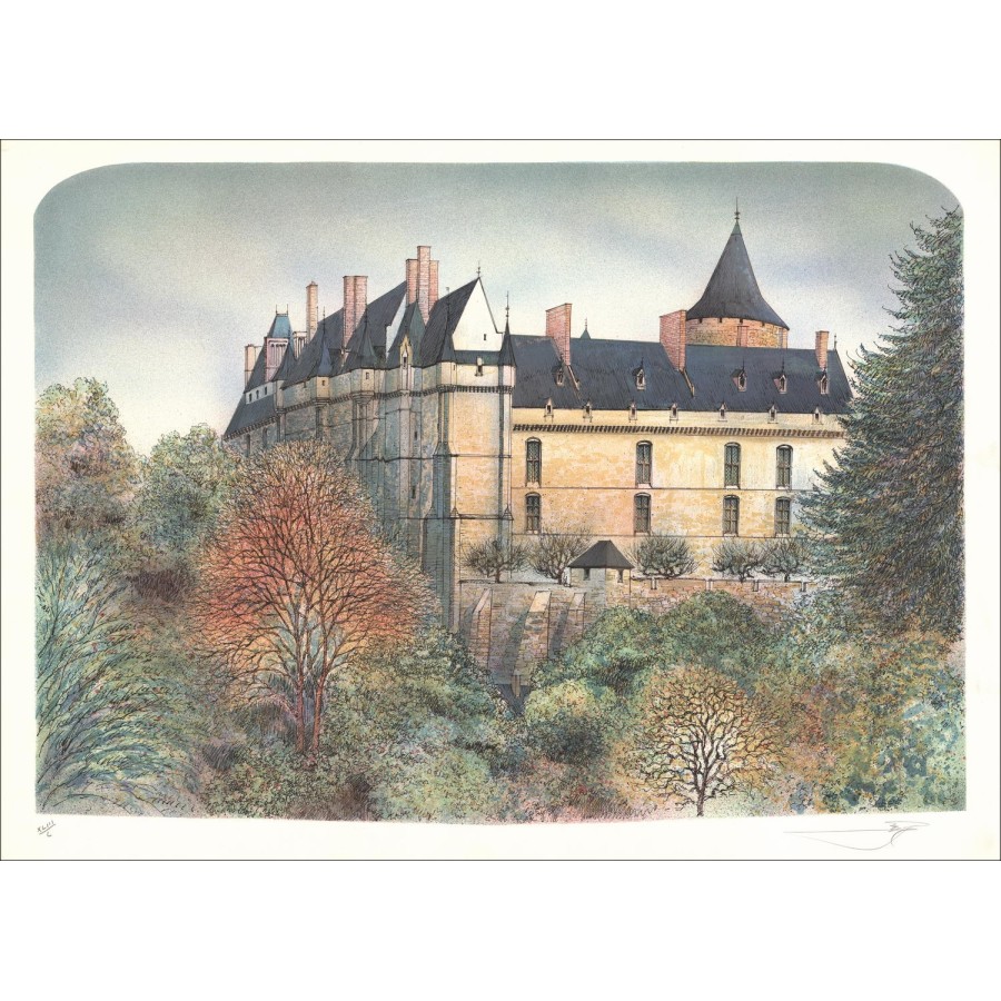 Rolf RAFFLEWSKI - Original Lithograph "Chateau de Chateaudun" 56x76cm