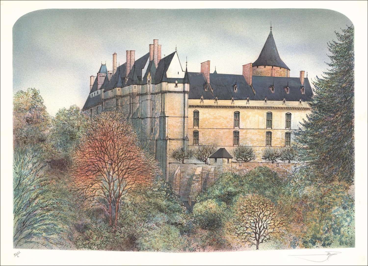Rolf RAFFLEWSKI - Original Lithograph "Chateau de Chateaudun" 56x76cm
