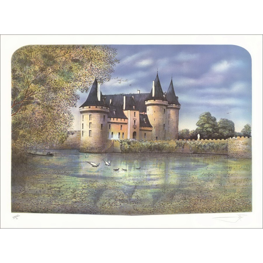 Rolf RAFFLEWSKI - Original Lithograph "Chateau de Sully sur Loire" 56x76cm