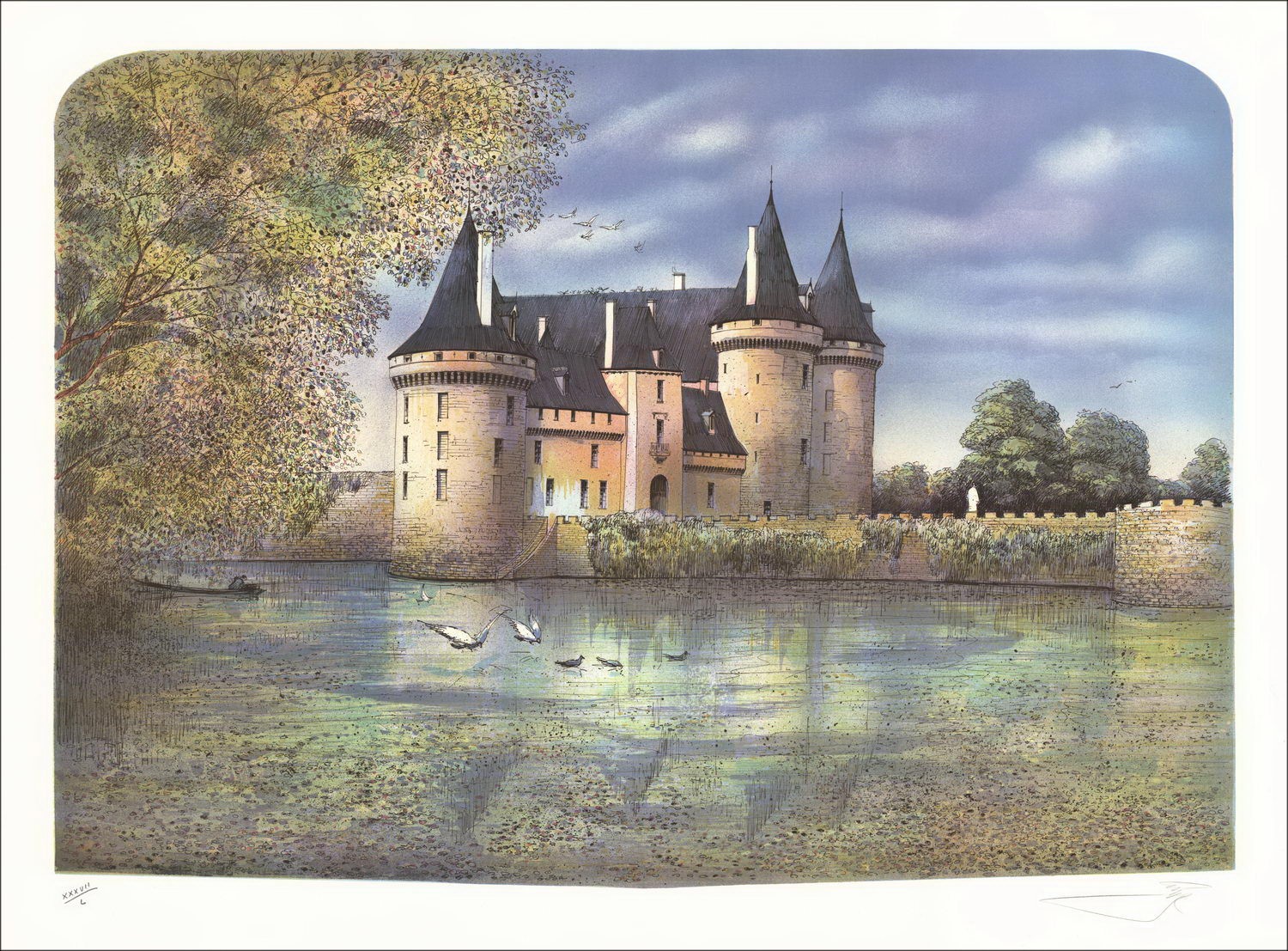 Rolf RAFFLEWSKI - Litografia Originale "Castello di Sully sul Loira" 56x76cm