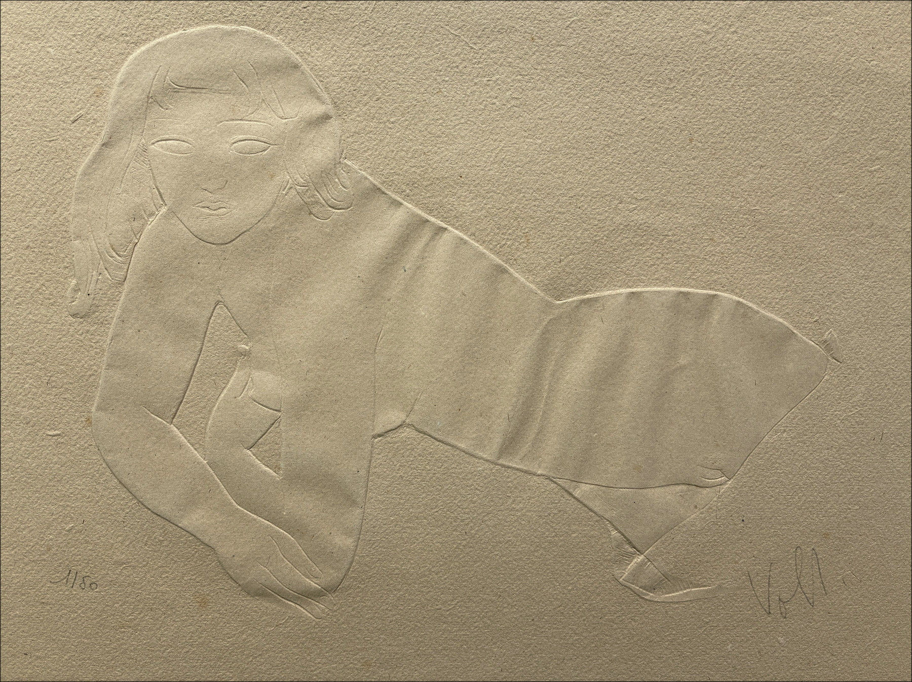 Antoniucci Volti, Woman lying down, original relief engraving