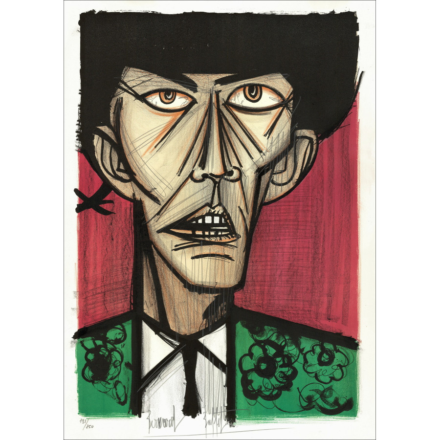 Bernard Buffet, Torero mit rotem Hintergrund 1966, einzigartige Lithografie