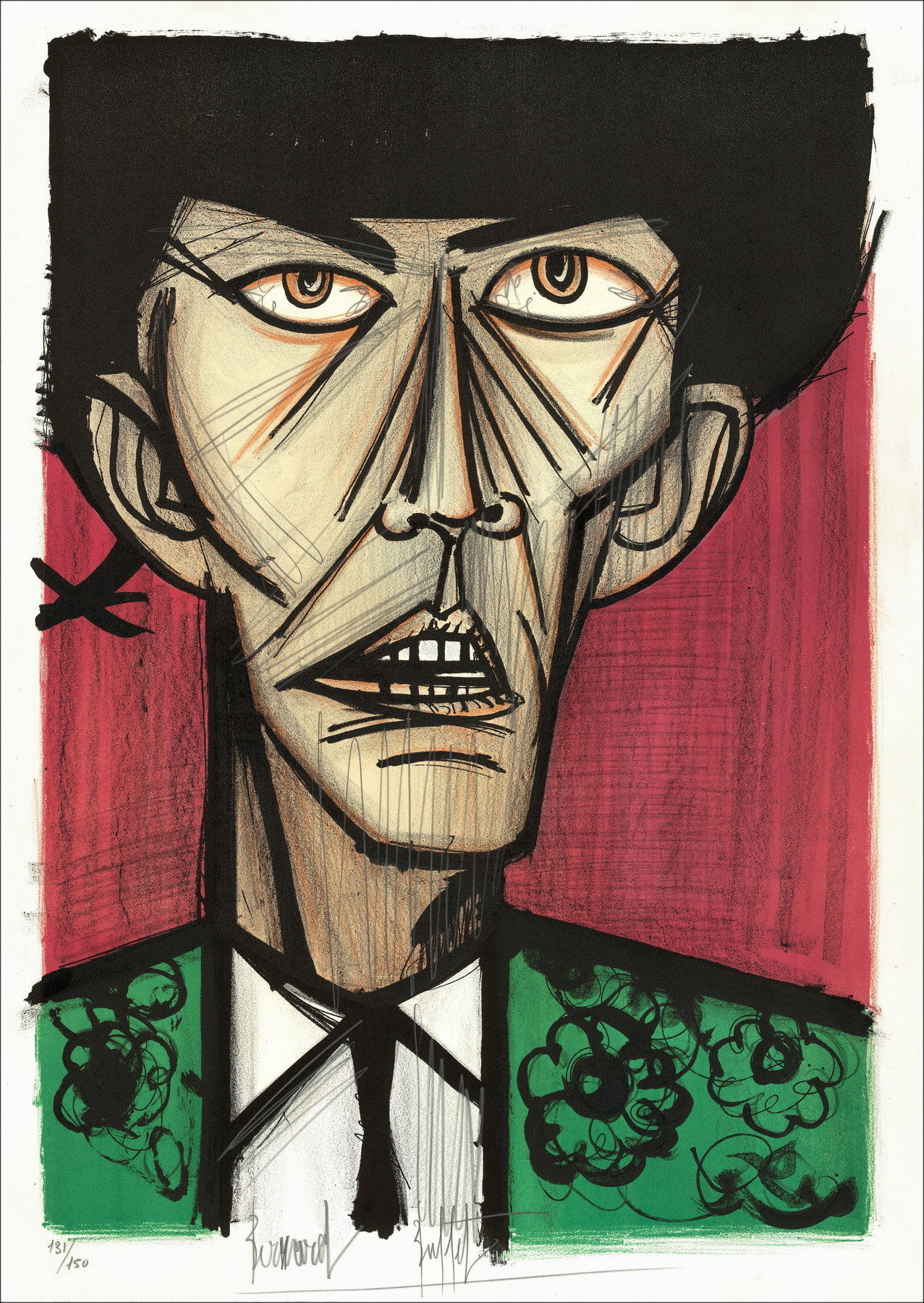Bernard Buffet, Torero fondo rosso 1966, litografia unica